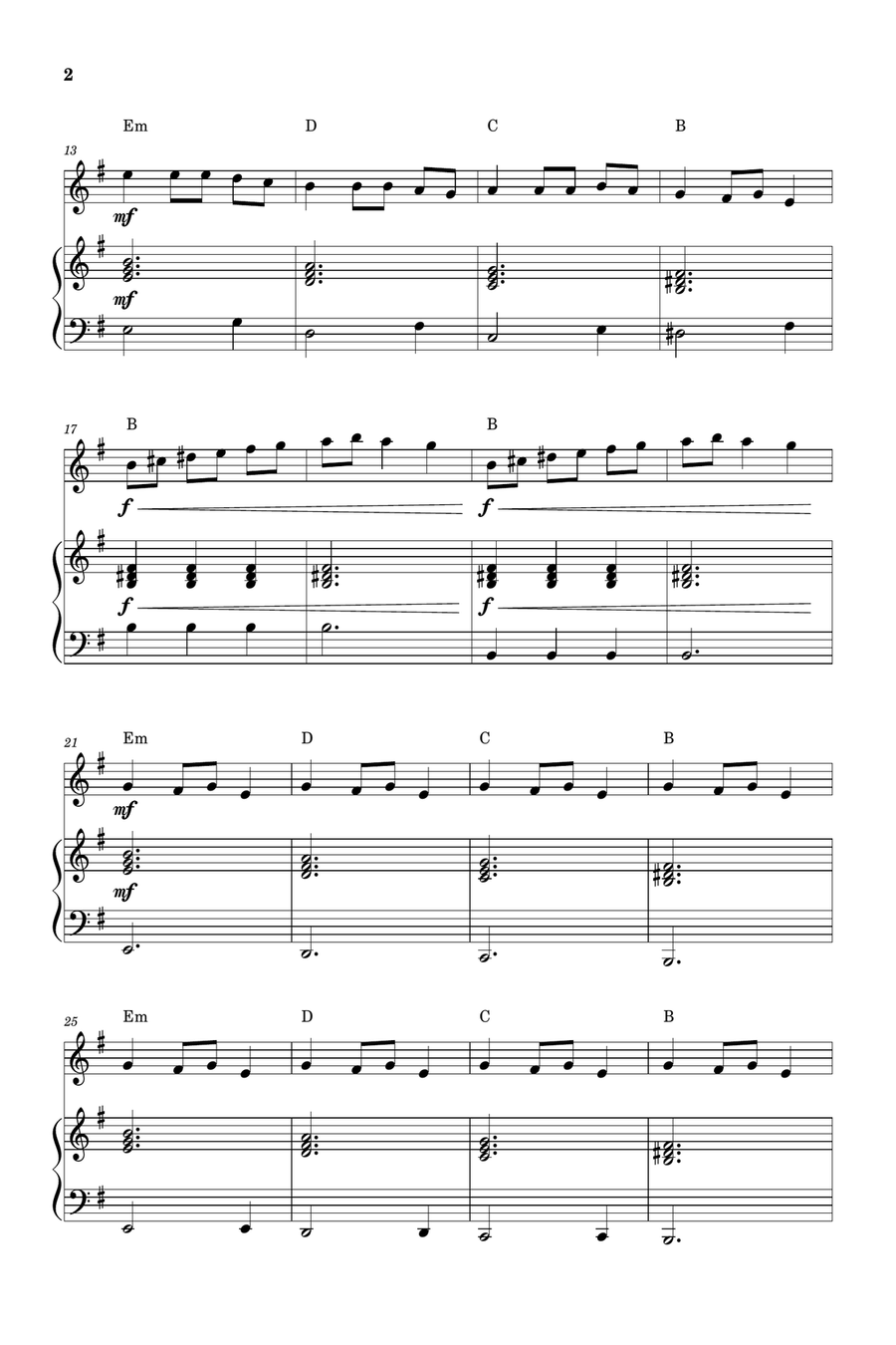 Carol of The Bells for Violin and Piano (Very Easy - Beginner) in E minor - With Chords Violin Solo scores gallery preview page 2