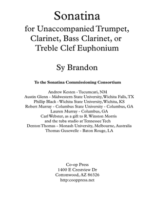 Sonatina for Unaccompanied Trumpet, Clarinet, Bass Clarinet or Euphonium TC