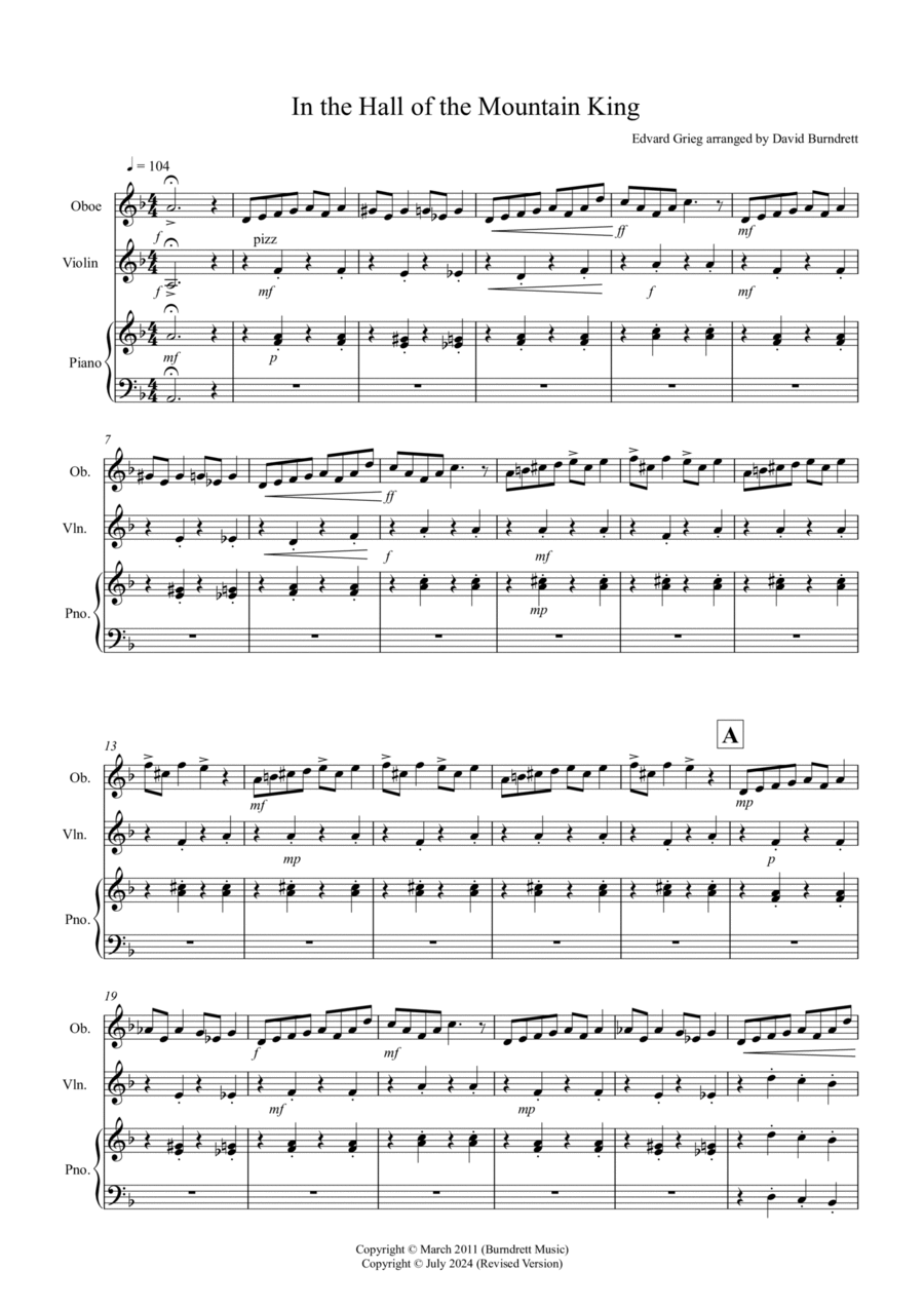 In the Hall of the Mountain King for Oboe and Violin Duet Oboe scores gallery preview page 1