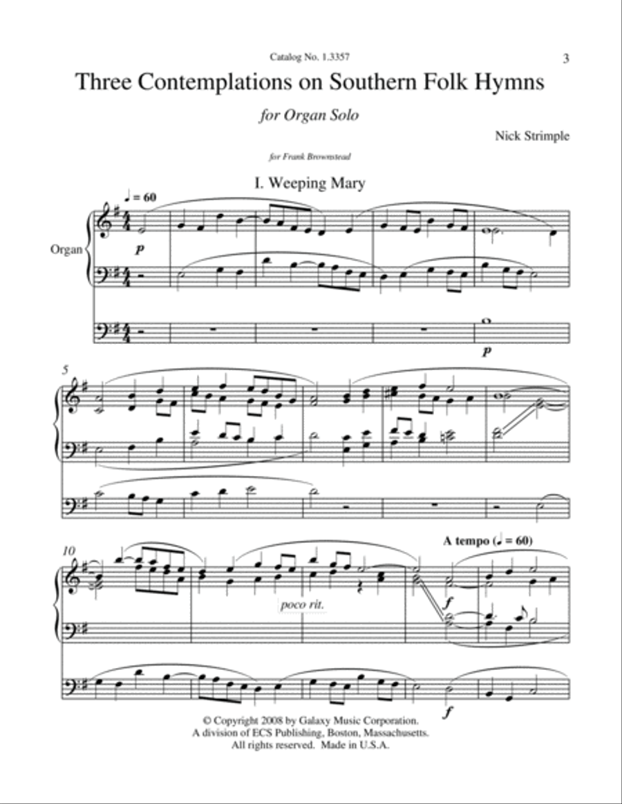 Three Contemplations on Southern Folk Hymns Organ scores gallery preview page 2