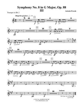 Dvorak Symphony No. 8, Movement III - Trumpet in Bb 2 (Transposed Part), Op. 88