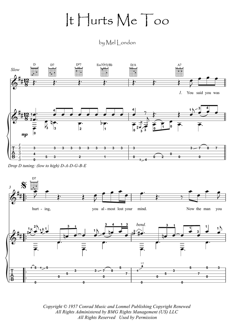 It Hurts Me Too Guitar Tablature scores gallery preview page 1