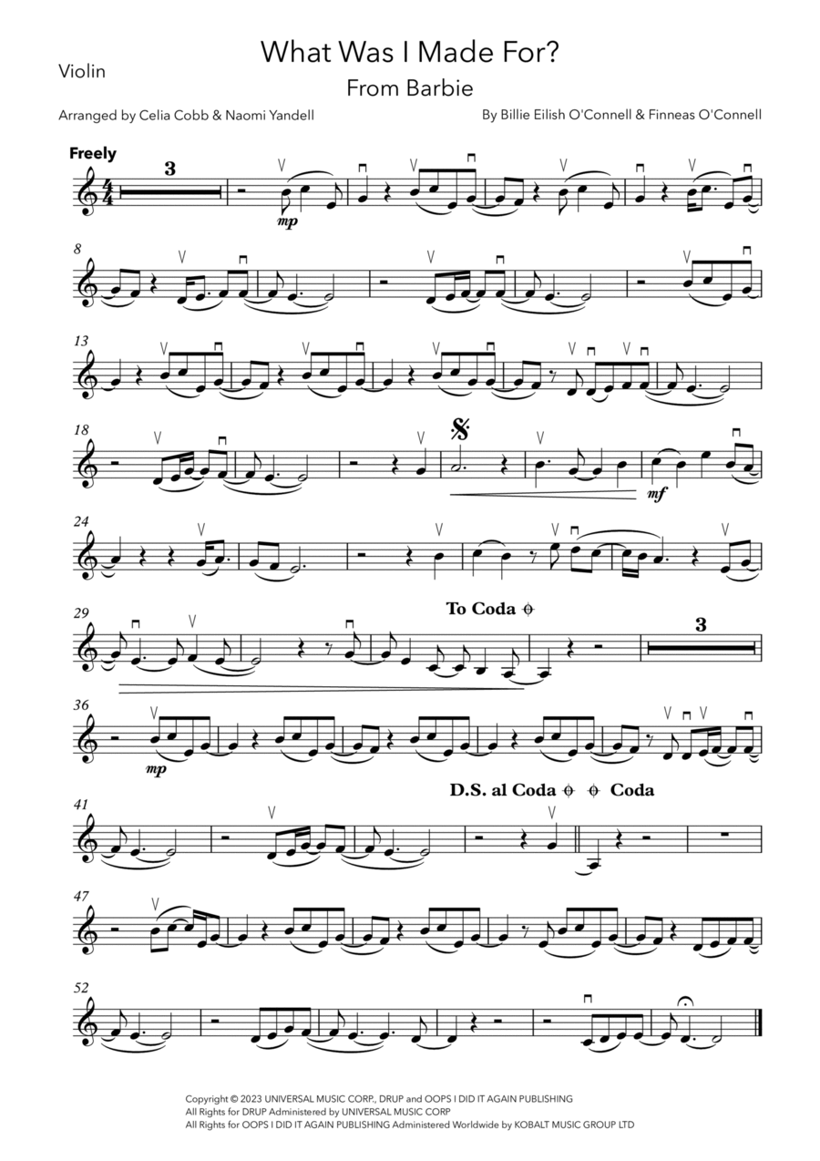 What Was I Made For? Violin Solo scores gallery preview page 1