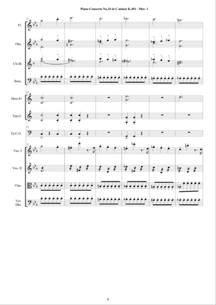 Mozart - Piano Concerto No.24 in C minor K 491 for Piano and Orchestra - Score and Parts Chamber Orchestra scores gallery preview page 4