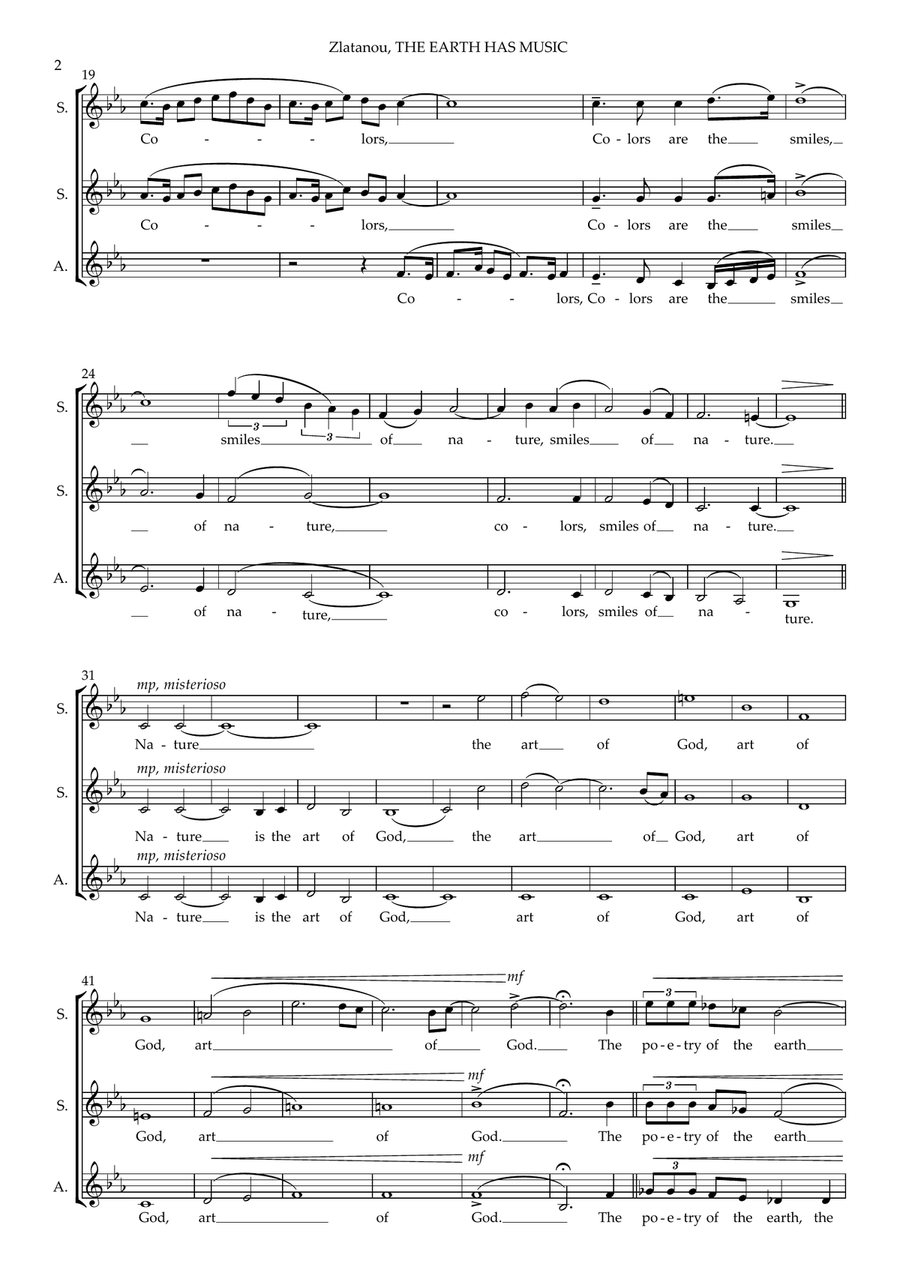 THE EARTH HAS MUSIC FOR THOSE WHO LISTEN for SSA choir / Vocal ens. SSA scores gallery preview page 2