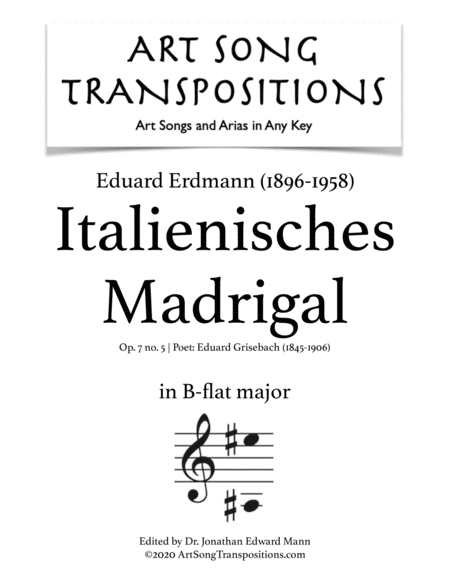 ERDMANN: Italienisches Madrigal, Op. 7 no. 5 (transposed to B-flat major)