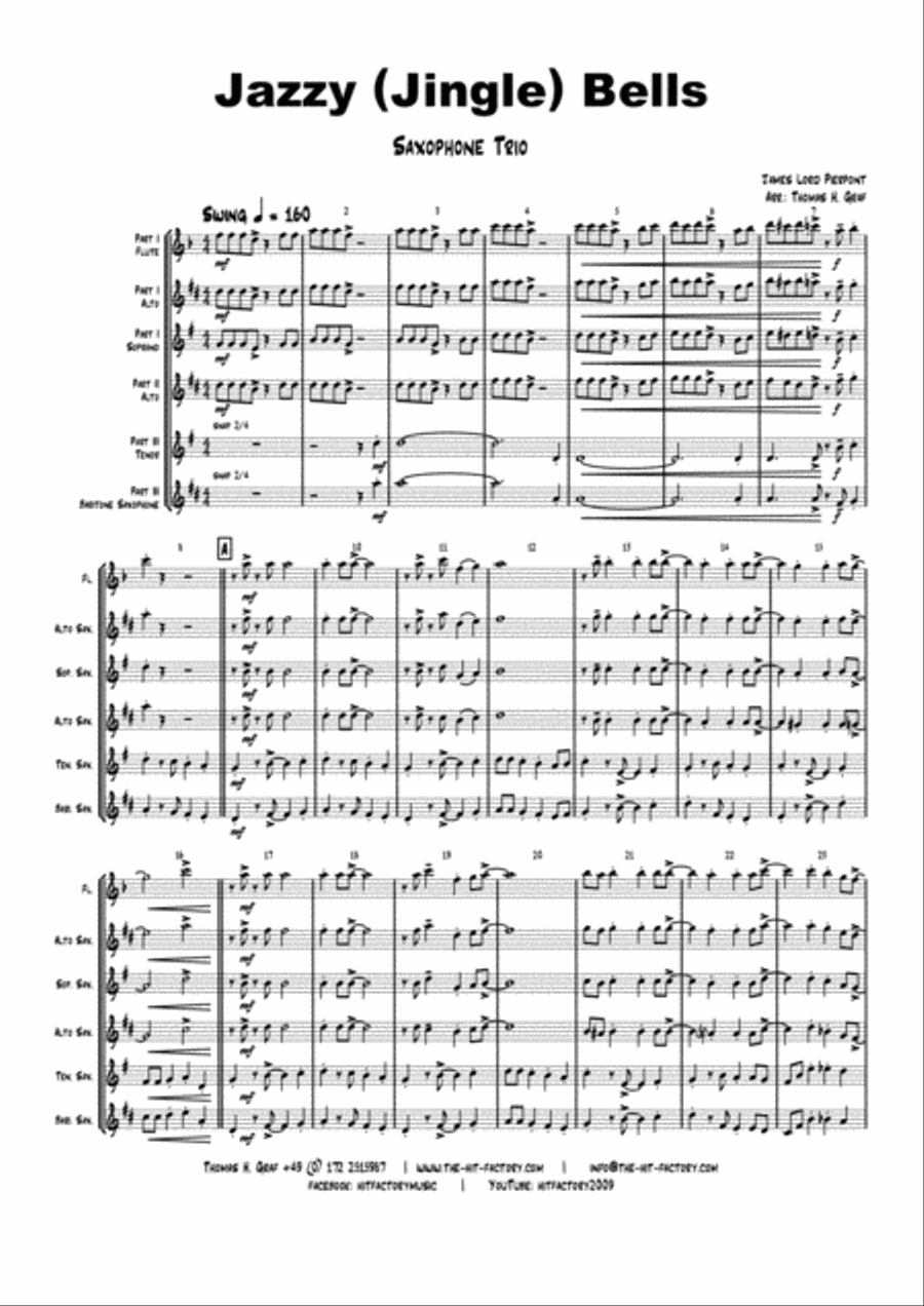Jazzy Jingle Bells - Christmas Swing - Saxophone Trio Woodwind Trio scores gallery preview page 1