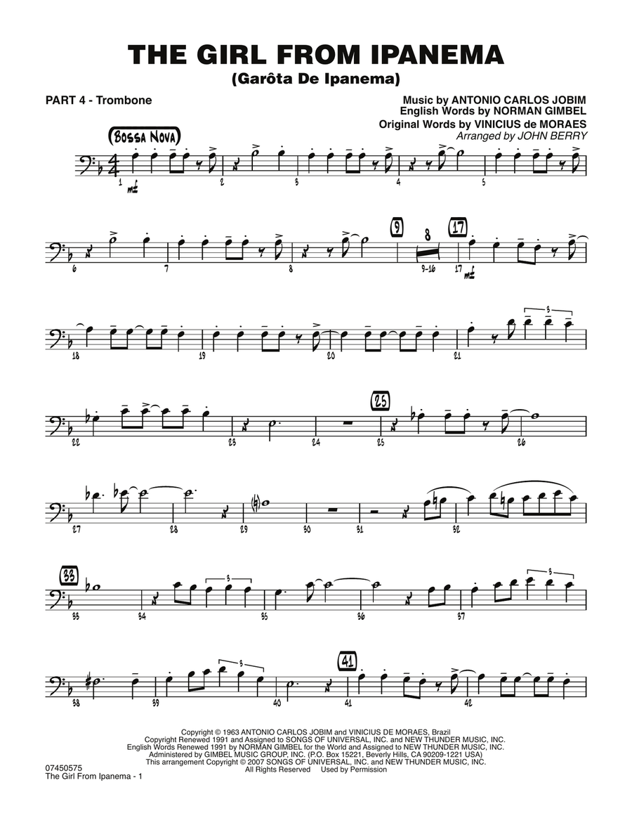 The Girl From Ipanema (Garota De Ipanema) - Part 4 - Trombone Jazz Ensemble scores gallery preview page 1