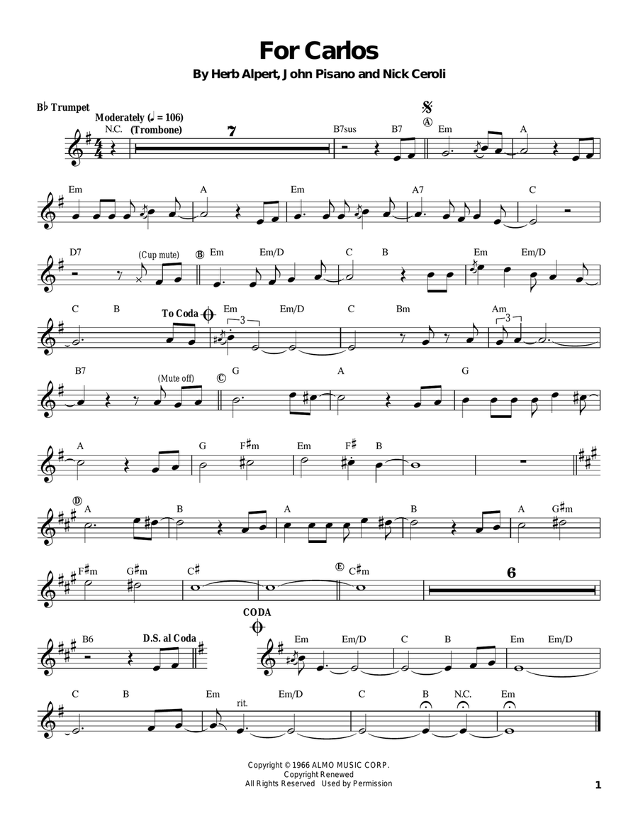 For Carlos Trumpet scores gallery preview page 1
