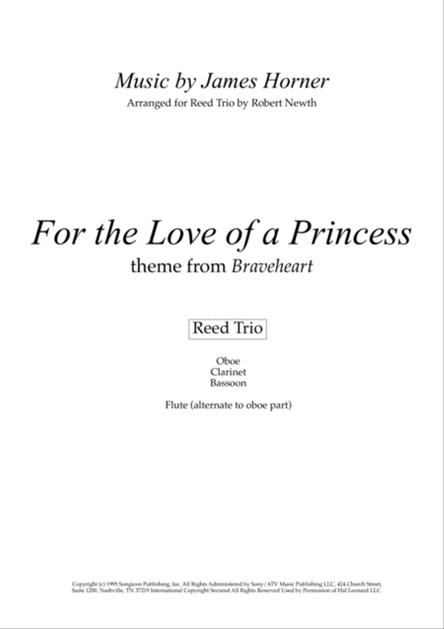 For The Love Of A Princess from the Twentieth Century Fox Motion Picture BRAVEHEART Woodwind Trio scores gallery preview page 1