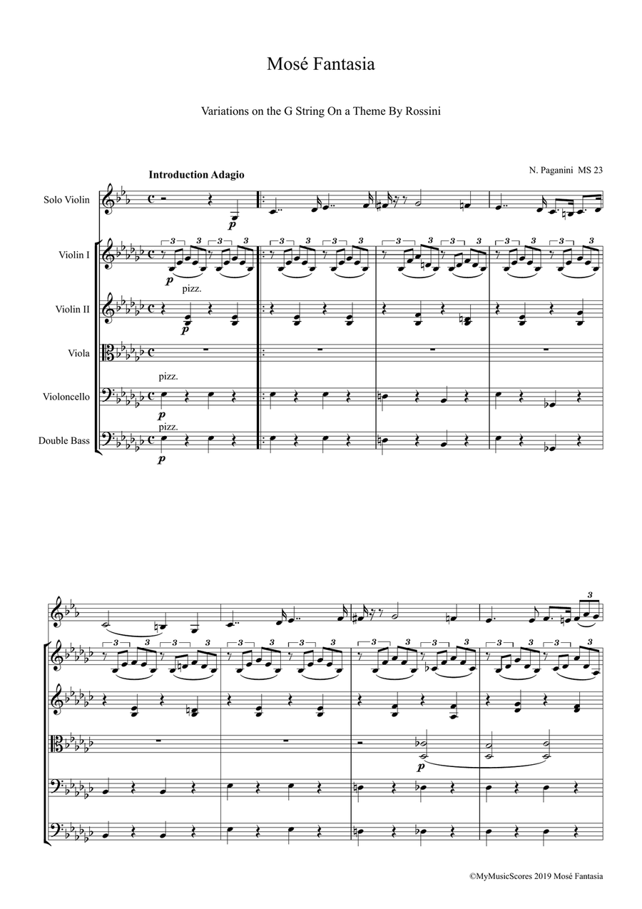 Paganini Moses Fantasy for Violin and String Orchestra String Orchestra scores gallery preview page 2