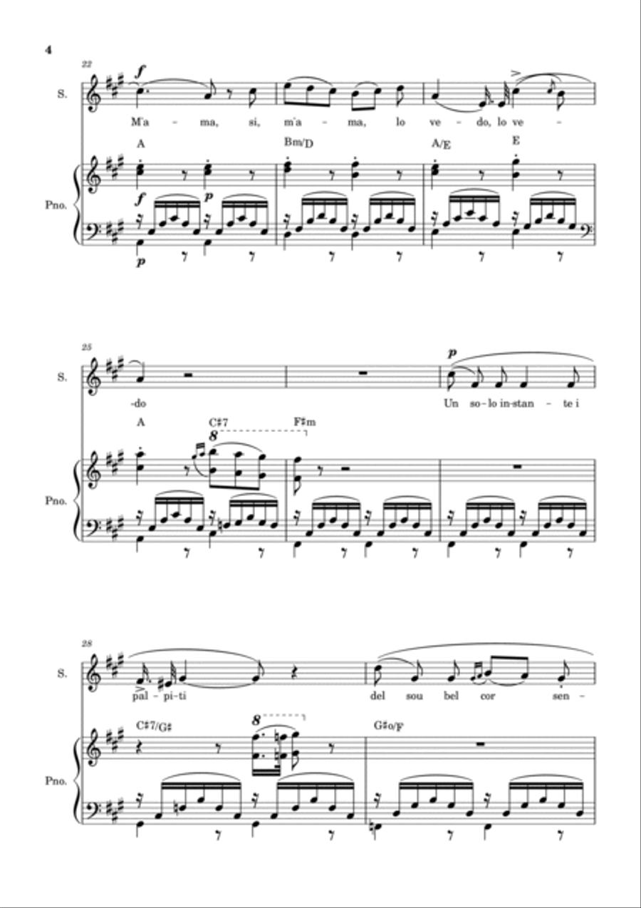 Una Furtiva Lagrima (Soprano in F#m) Piano, Vocal, Guitar scores gallery preview page 4