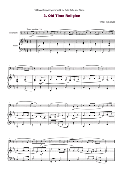18 Gospel Hymns Vol.2 for Solo Cello and Piano