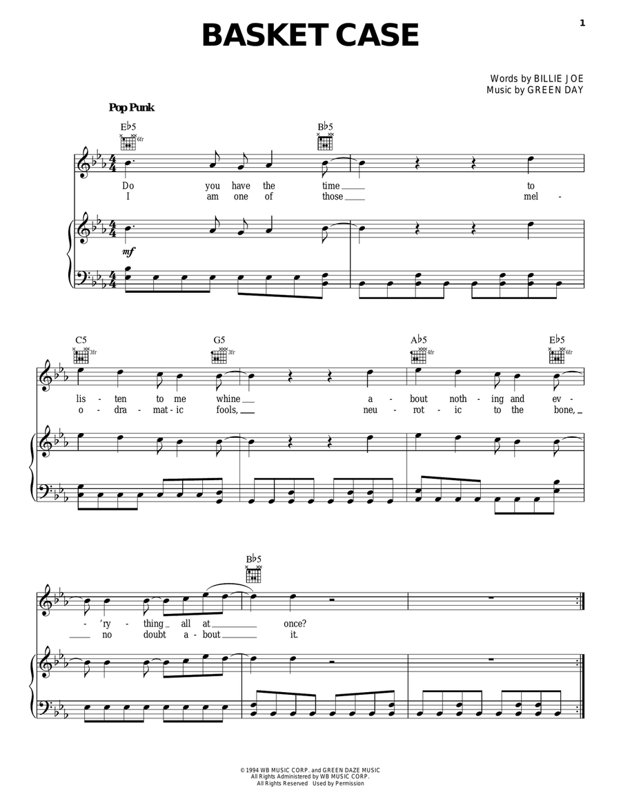 Basket Case Piano, Vocal, Guitar scores gallery preview page 1