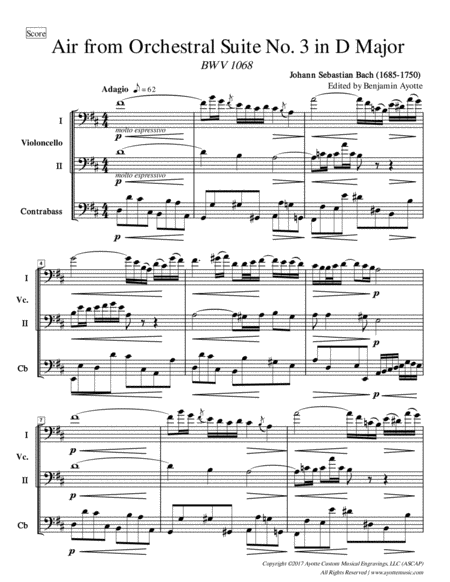 Air from Orchestral Suite No. 3, BWV 1068 transcribed for String Trio