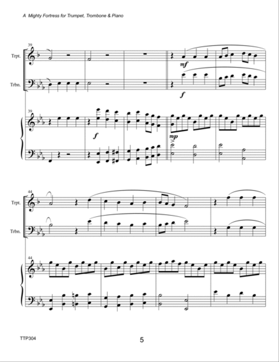 A MIGHTY FORTRESS - TRUMPET & TROMBONE with Piano Accompaniment Brass Ensemble scores gallery preview page 5