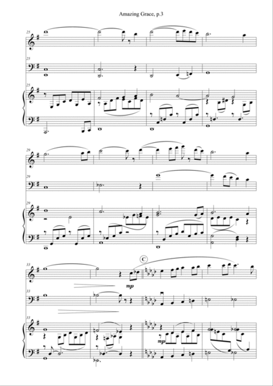 Amazing Grace for Flute, Cello, Piano Flute scores gallery preview page 5