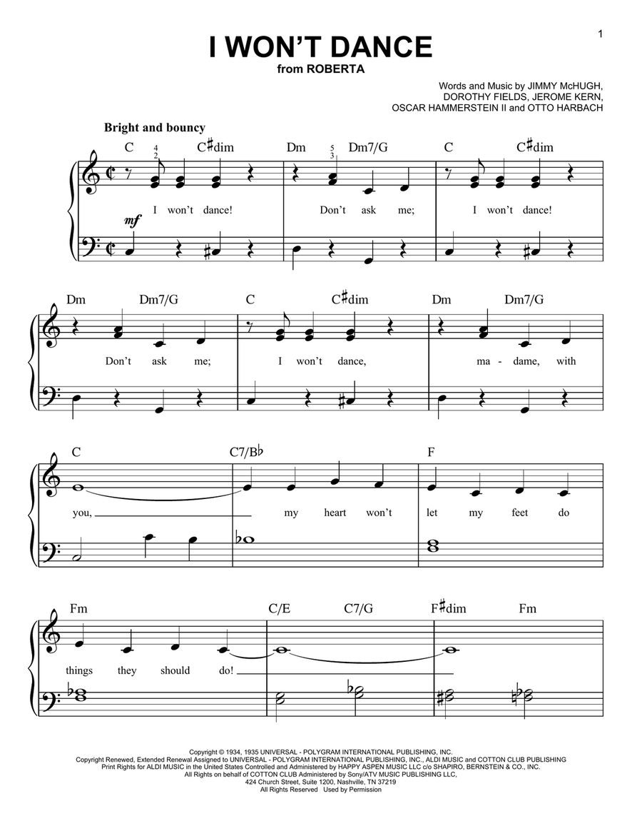 I Won't Dance Voice scores gallery preview page 1