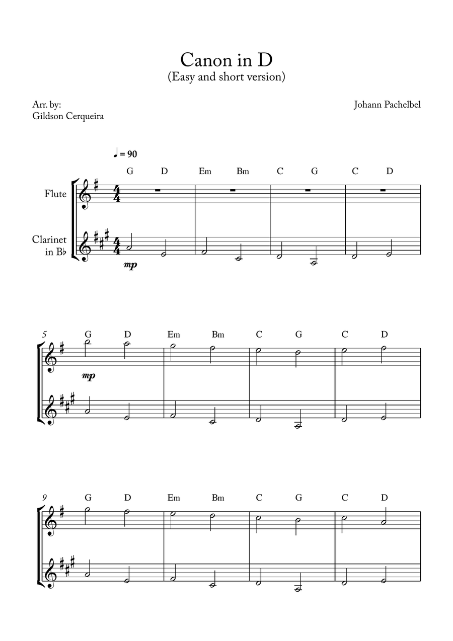 Canon in D Woodwind Duet scores gallery preview page 1