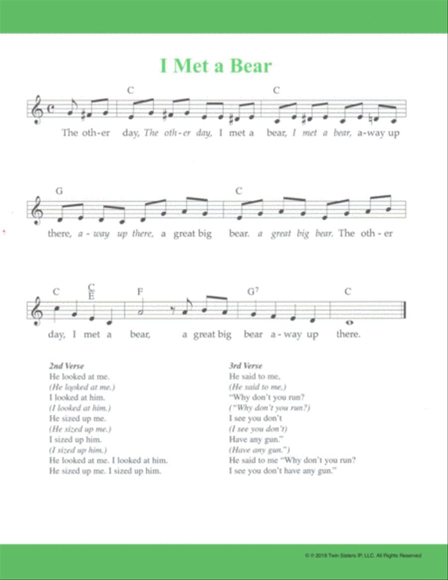 I Met a Bear Piano, Vocal, Guitar scores gallery preview page 1