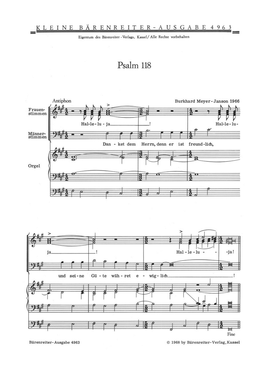 Halleluja, danket dem Herrn, denn ers ist freundlich - Der Herr ist meine Macht und mein Psalm (Psalm 118) (1966)