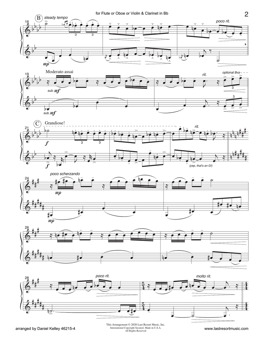 Rhapsody in Blue for Flute or Oboe or Violin & Clarinet Duet - Music for Two Woodwind Ensemble scores gallery preview page 2