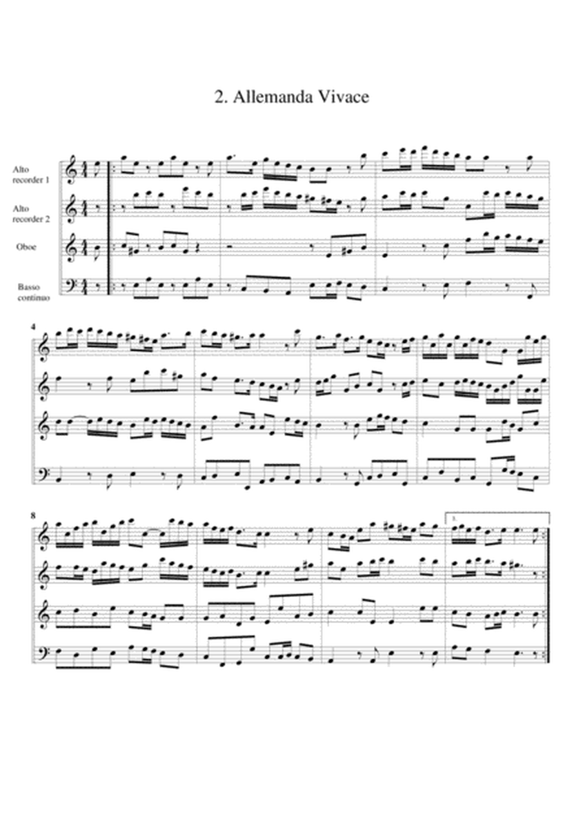 Sonata for 2 alto recorders, oboe and basso continuo, Opus 22, no.6, A Minor