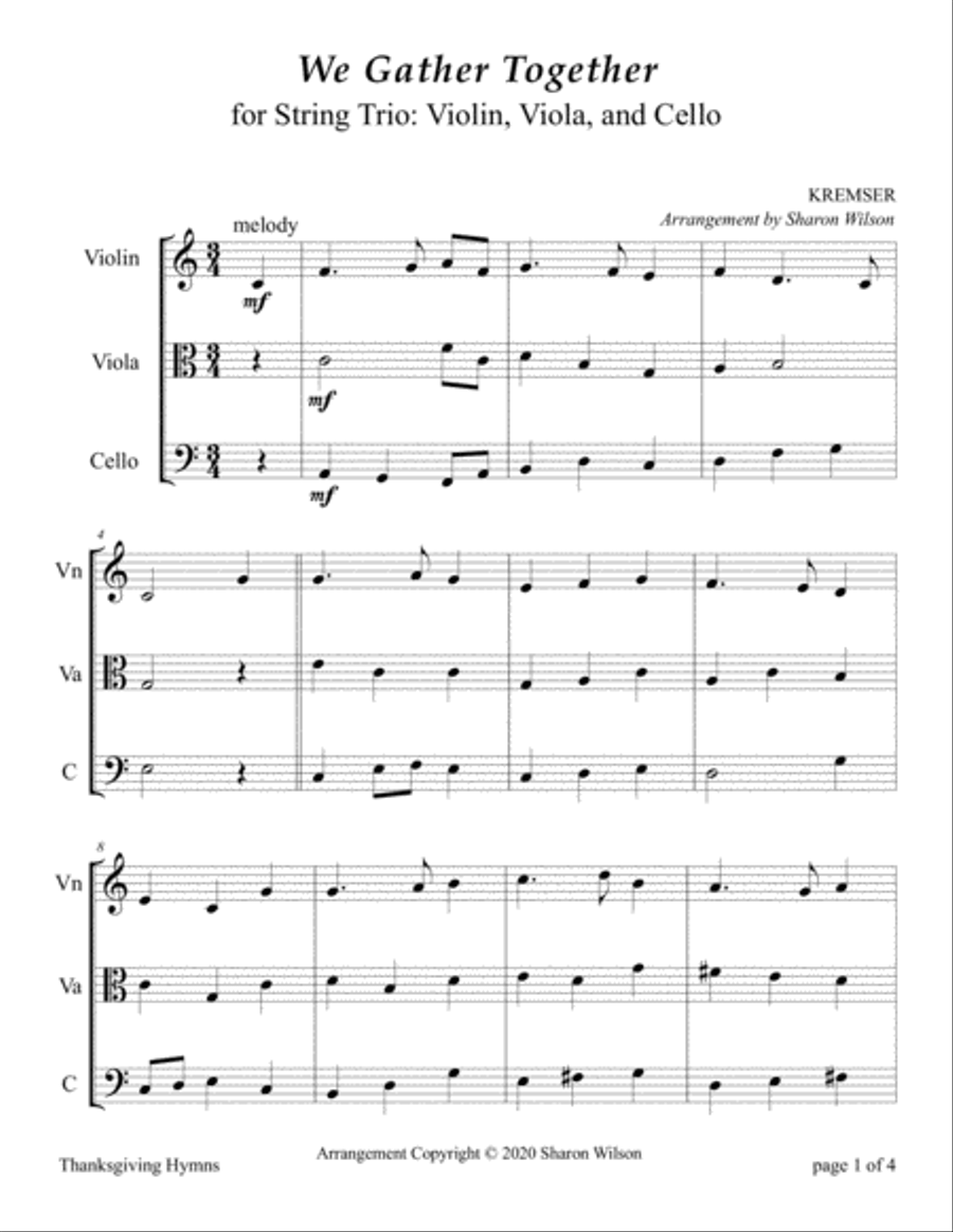 We Gather Together (for String Trio – Violin, Viola, and Cello) String Trio scores gallery preview page 3