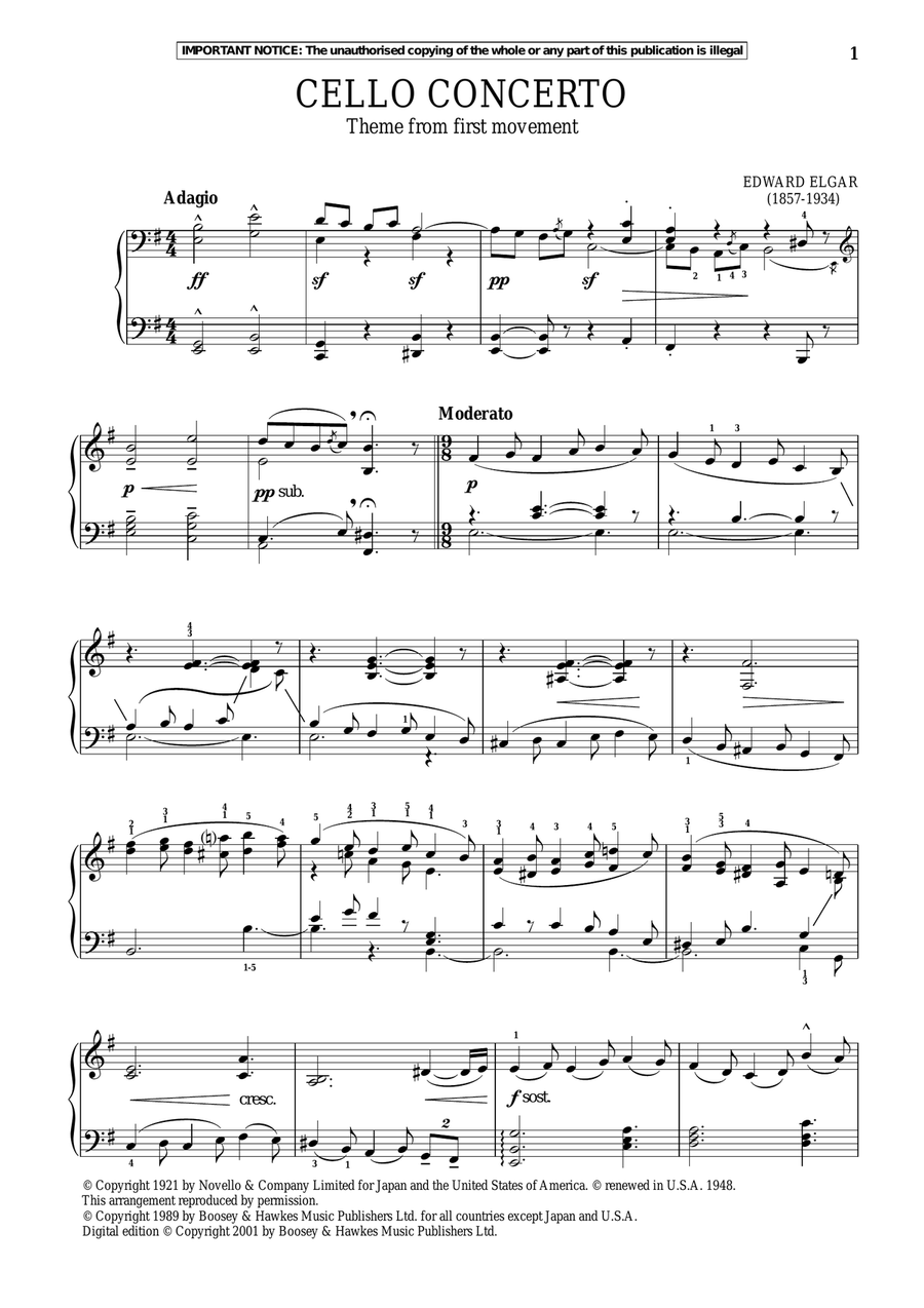 Cello Concerto In E Minor, Op. 85 (First Movement Theme) Piano Solo scores gallery preview page 1