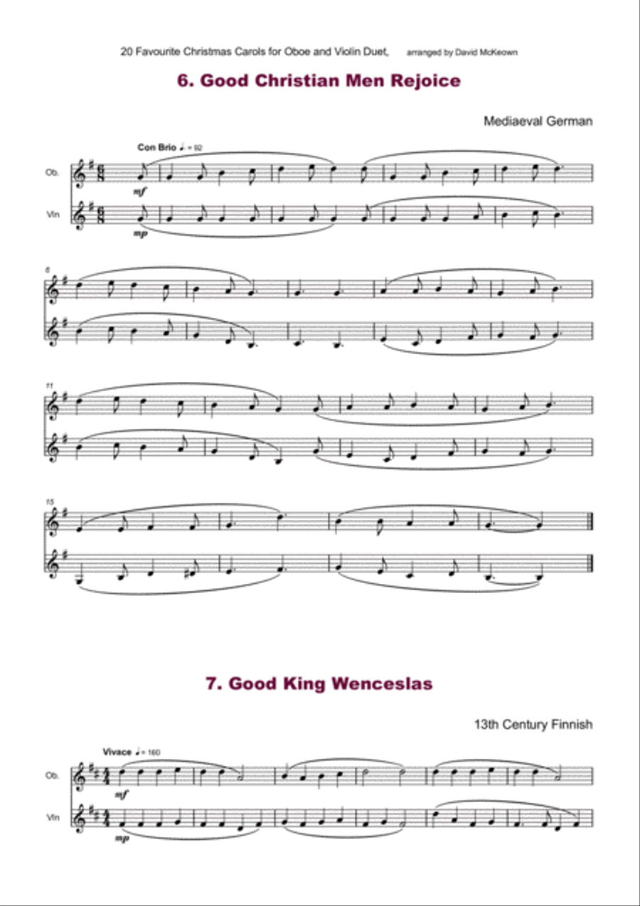 20 Favourite Christmas Carols for Oboe and Violin Duet Oboe scores gallery preview page 6