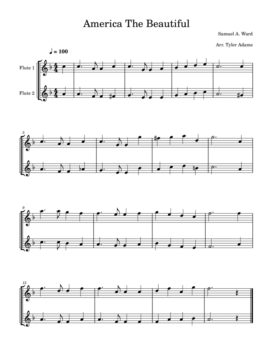 America The Beautiful (Easy Flute Duet) Flute Duet scores gallery preview page 1
