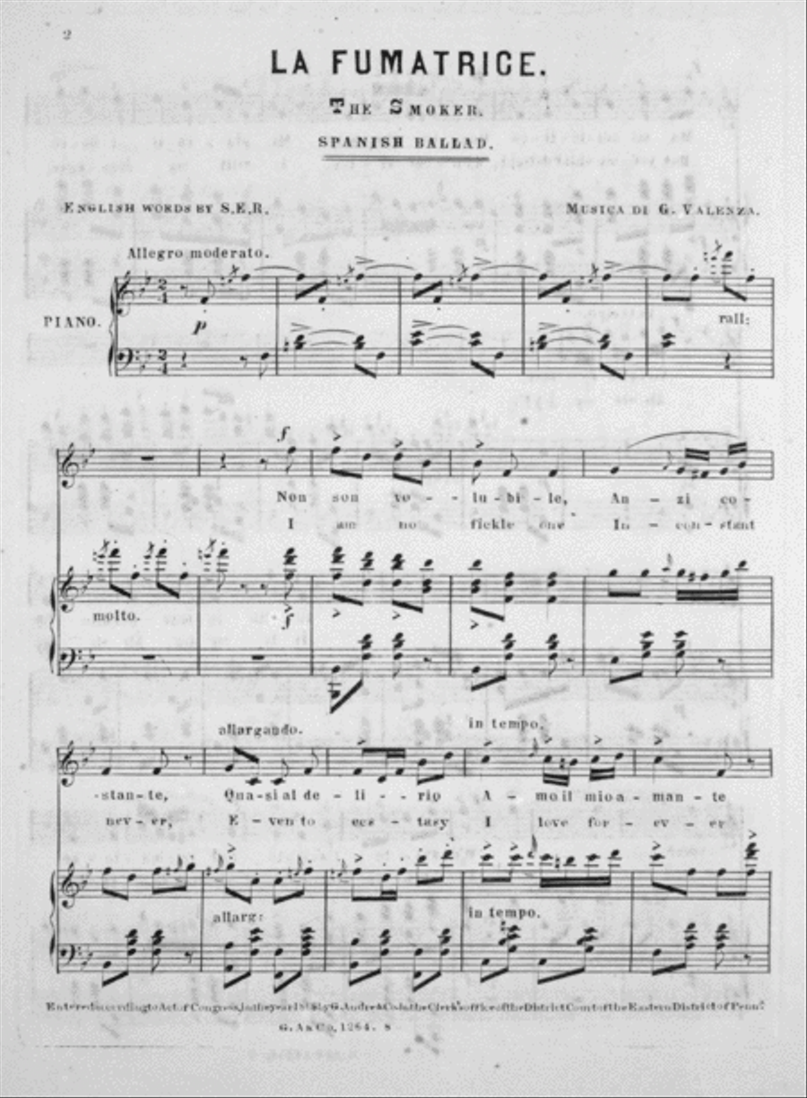 La Fumatrice. The Smoker. Polka for the Voice. Spanish Ballad Voice scores gallery preview page 2
