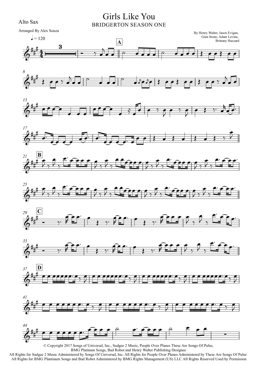 Girls Like You Girls Like You Alto Saxophone scores gallery preview page 1