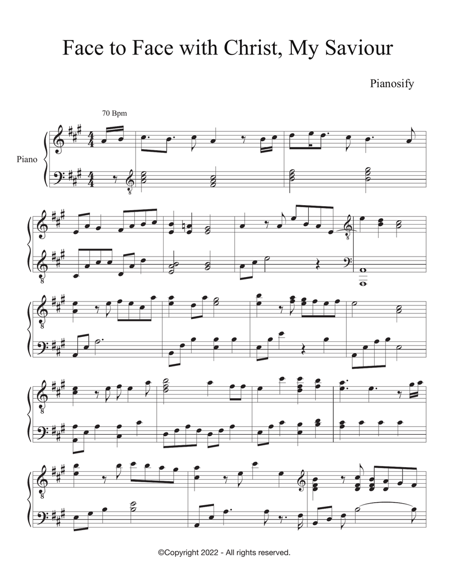 PIANO - Face to Face with Christ, My Saviour (Piano Hymns Sheet Music PDF) Piano Solo scores gallery preview page 1