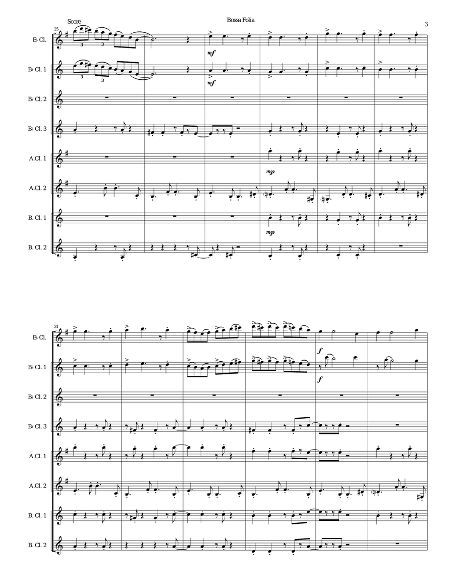 Bossa Folia for clarinet octet or clarinet choir Clarinet Choir scores gallery preview page 3