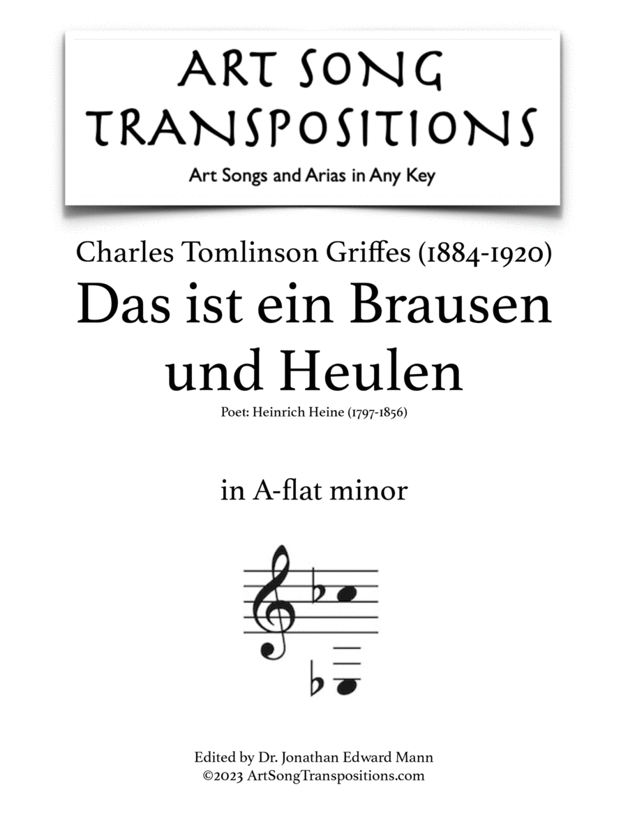 GRIFFES: Das ist ein Brausen und Heulen (transposed to A-flat minor) Voice scores gallery preview page 1