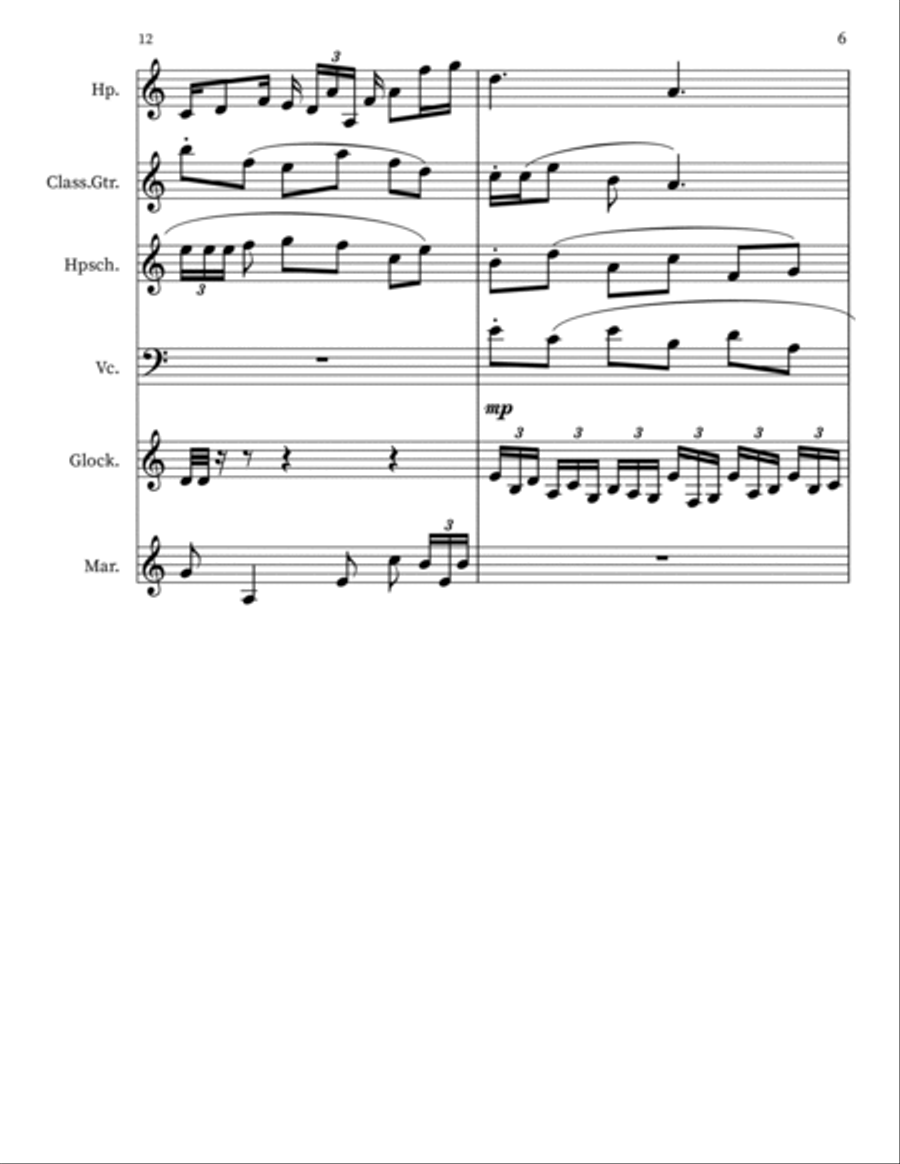 Ambrosia 72 for Harp. Percussion, Guitar, Harpsichord... Small Ensemble scores gallery preview page 6