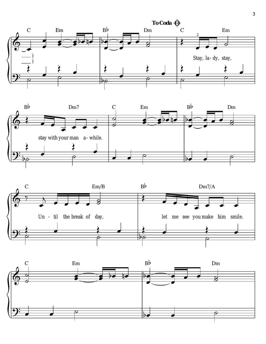 Lay Lady Lay Lay Lady Lay Easy Piano scores gallery preview page 3