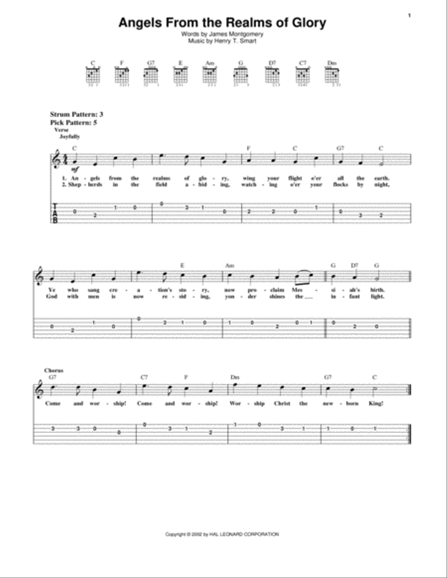 Angels From The Realms Of Glory Guitar Tablature scores gallery preview page 1