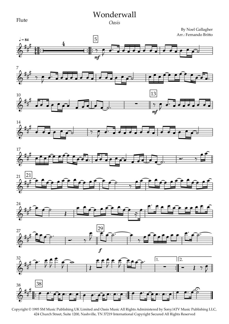 Wonderwall Flute Solo scores gallery preview page 1