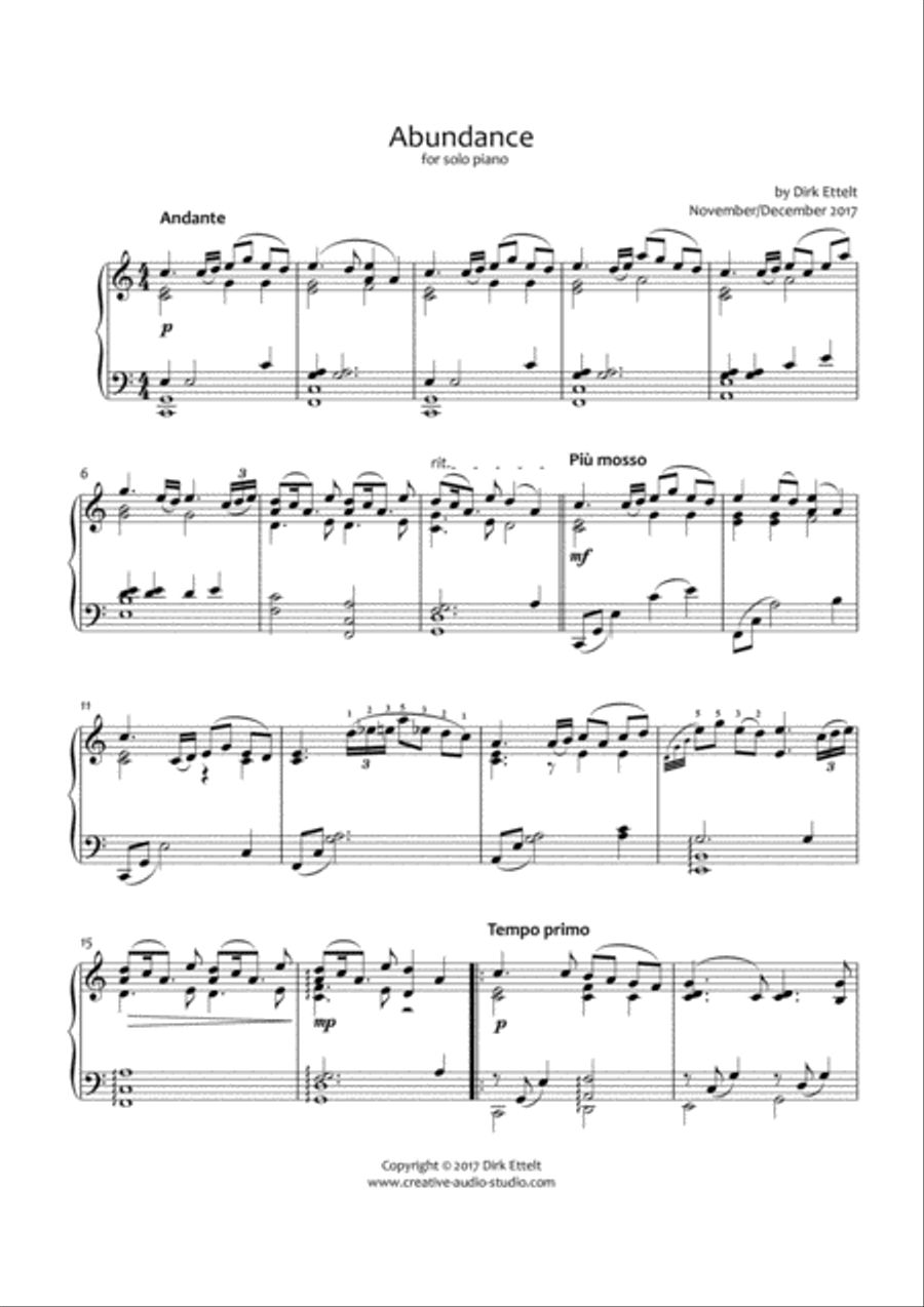 Abundance Piano Solo scores gallery preview page 1