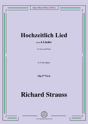 Book cover for Richard Strauss-Hochzeitlich Lied,in E flat Major