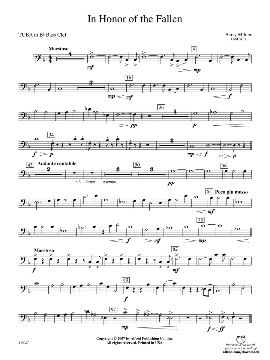 In Honor of the Fallen: (World Part) B-flat Tuba B.C.