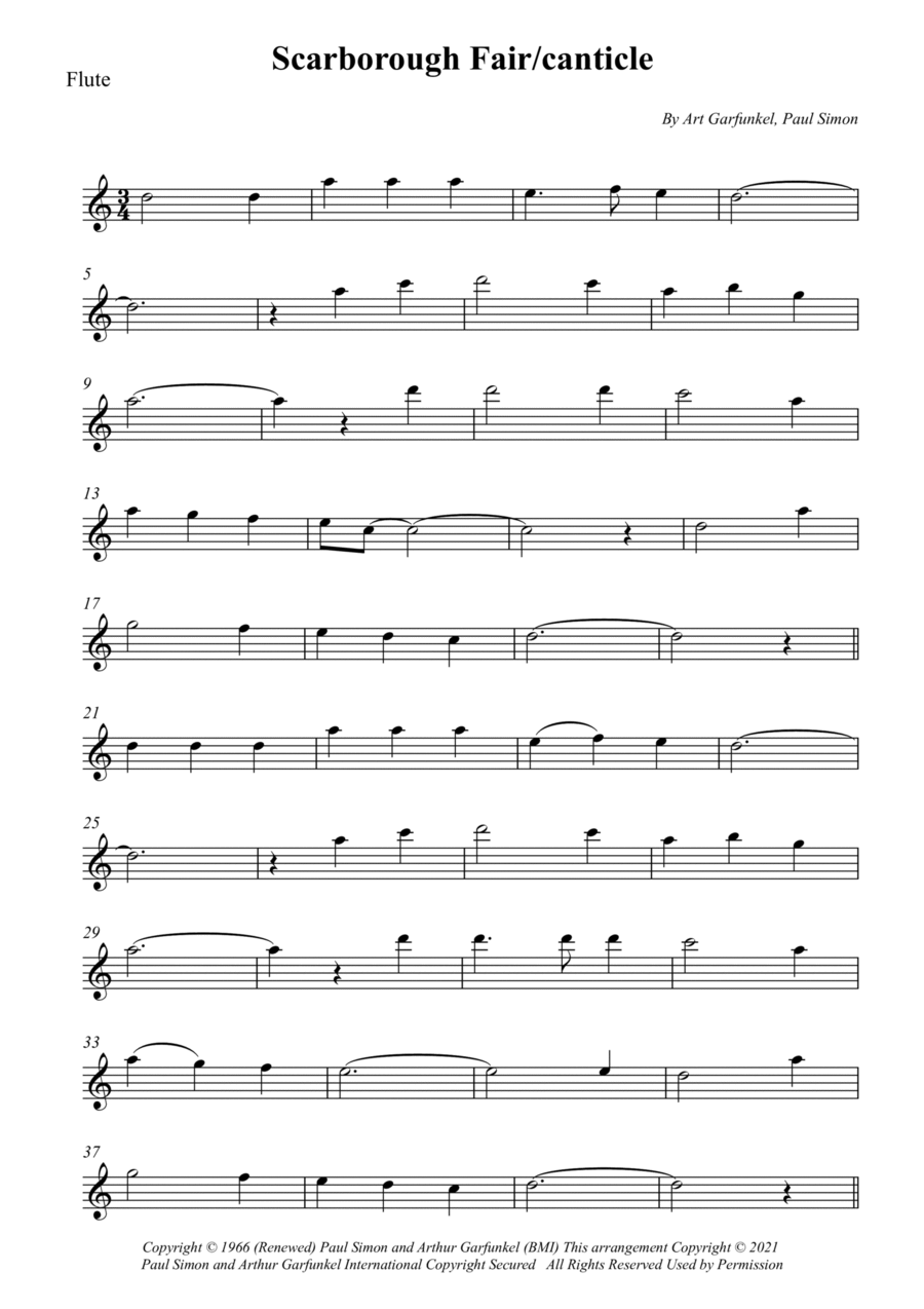 Scarborough Fair/canticle Flute Solo scores gallery preview page 1