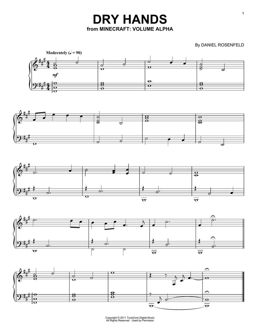 Dry Hands (from Minecraft) Piano Solo scores gallery preview page 1