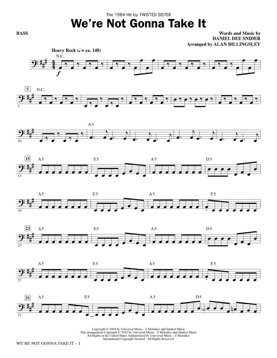 We're Not Gonna Take It - Bass Choir scores gallery preview page 1
