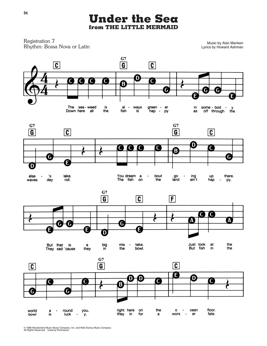 Under The Sea (from The Little Mermaid) Electronic Keyboard scores gallery preview page 1