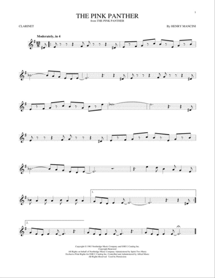 The Pink Panther The Pink Panther Clarinet Solo scores gallery preview page 1