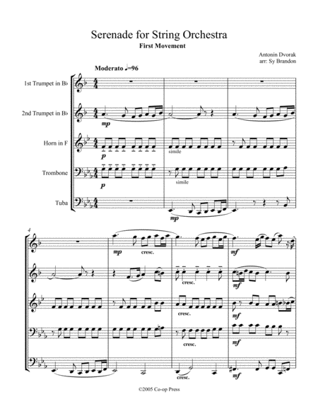 Serenade for Strings First Movement arranged for Brass Quintet image number null