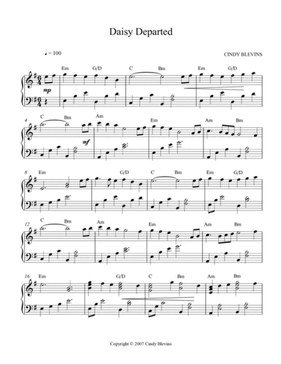 Daisy Departed, original solo for Lever or Pedal Harp Pedal Harp scores gallery preview page 2